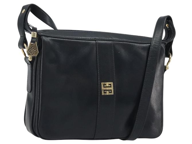 Bolsa de Ombro GIVENCHY em Couro Azul Marinho e Ouro Auth 188588 Dourado
