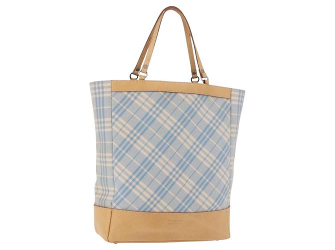 BURBERRY Nova Check Tote Bag Canvas Hellblau Beige Auth 190551