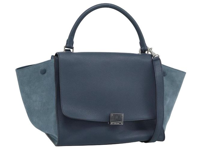 Céline Sac Trapeze CELINE en daim bleu et or 2way Auth ka5040 Doré