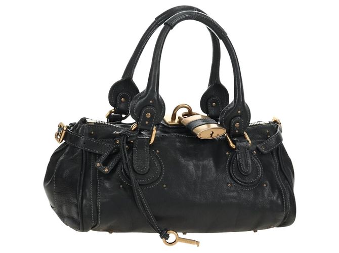 Chloé Chloe Paddington Handtasche Leder Schwarz Gold Silber Authentisch am12013SAM Golden