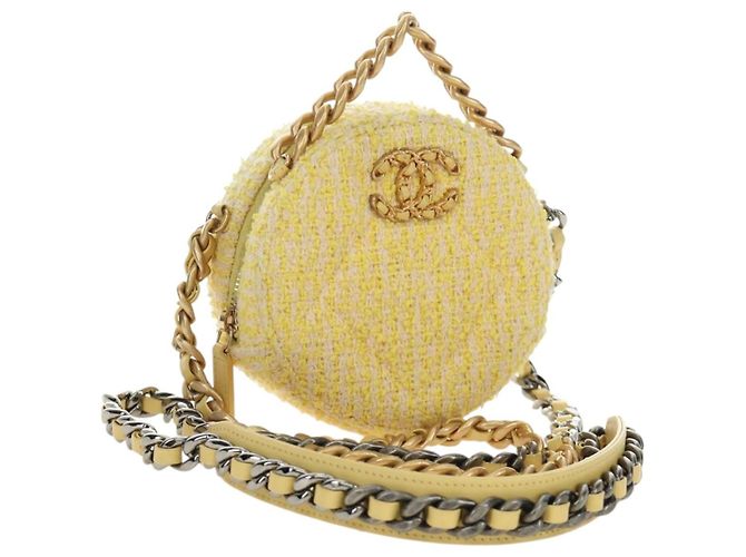 Borsa a Spalla con Catena CHANEL Tweed 2way Oro Giallo Argento CC Auth 189770M D'oro