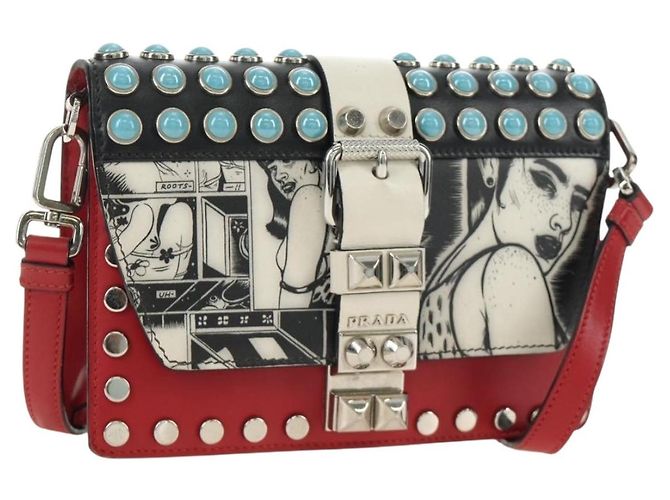 Borsa a tracolla PRADA Comic Electra in pelle rossa e argento Auth BA13728V Rosso