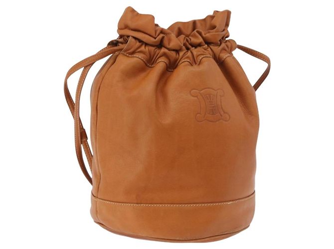 Céline Bolsa de cordão CELINE Triomphe em couro marrom Auth 190563