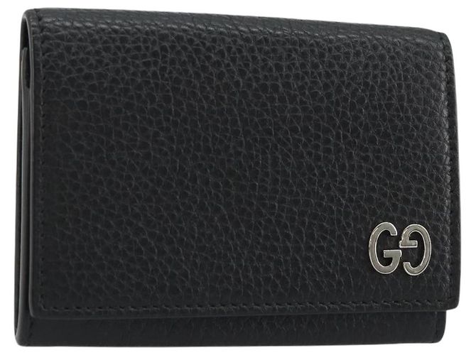 GUCCI Card Case Leather Black Silver Auth 189021A Silvery