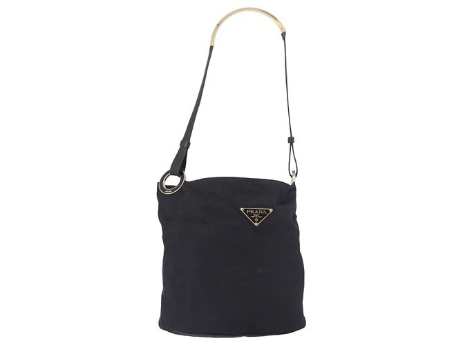 Borsa Tote PRADA Nylon Nero Oro Auth 189679 D'oro