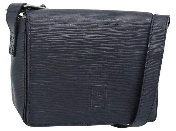 Borsa a Spalla FENDI in Pelle Blu Navy e Argento Auth ep14920A