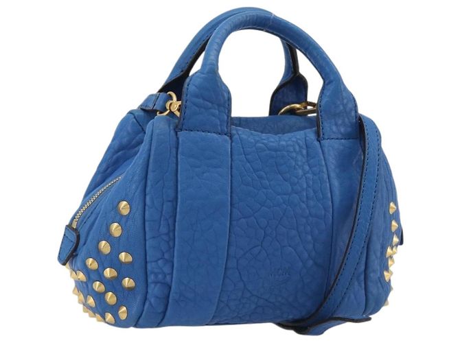 Borsa MCM in pelle 2way Blu Oro Auth 189551A D'oro