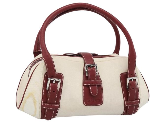 LOEWE Handtasche Canvas Beige Silber Auth bs35772