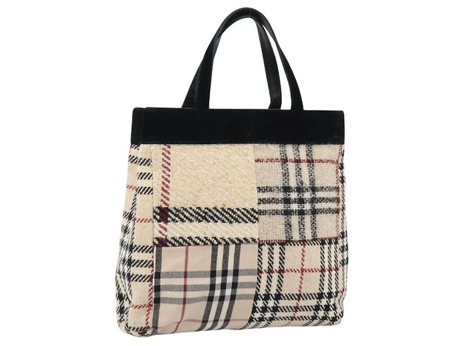 BURBERRY Nova Check Handtasche Canvas Beige Gold Auth 189967 Golden