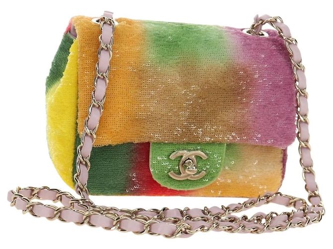 CHANEL Mini Matelasse 17 Chain Bag Sequin Multicolor Gold CC Auth 189074SM Multicolore Doré