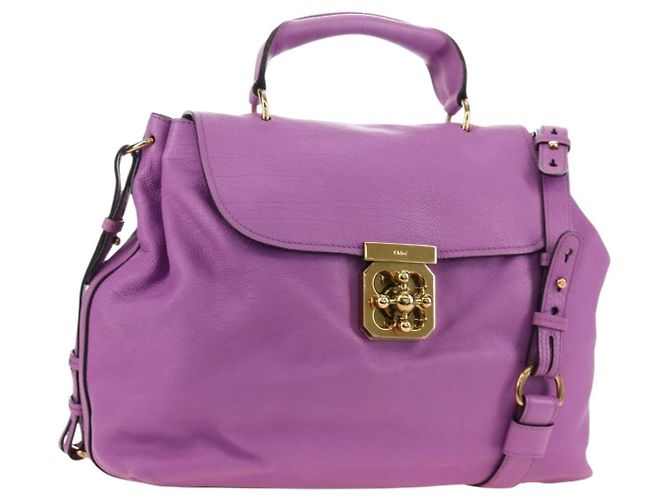 Chloé Bolsa Chloe Elsie de Couro 2way Roxo Ouro Auth am12030V Dourado