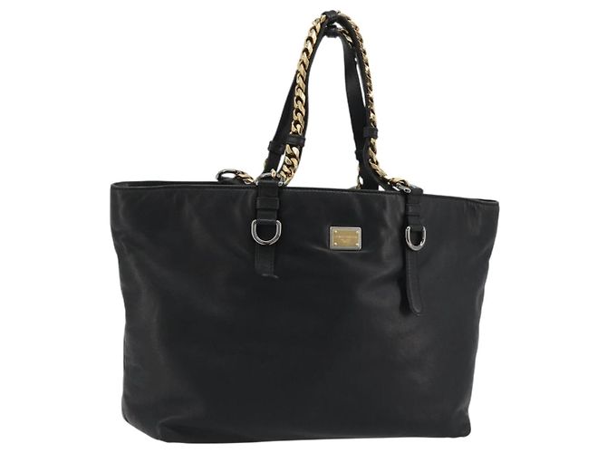 Dolce & Gabbana Borsa Tote con catena DOLCE&GABBANA in pelle nera e oro Auth BA13681V Nero D'oro