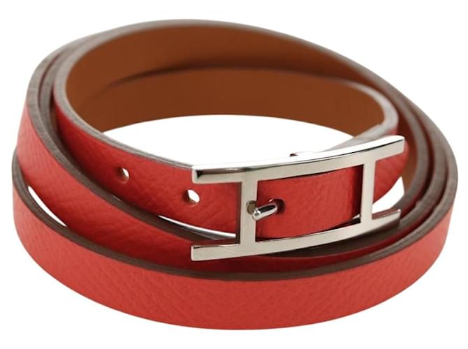 Hermès HERMES Appi 3 Bracelet Leather Orange Auth 187889M 
