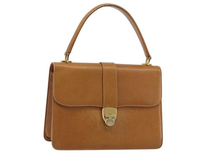 Bolsa GUCCI de couro bege dourado Auth 188578