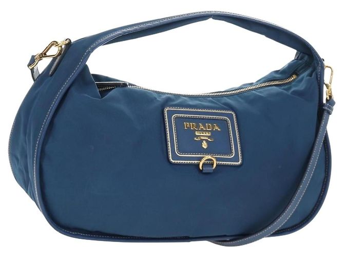 Borsa a Spalla PRADA Nylon 2way Blu Oro Auth 189145V D'oro