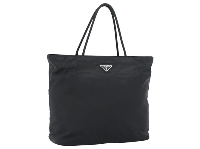 Bolso de mano PRADA Nylon Negro Plata Auth 188572