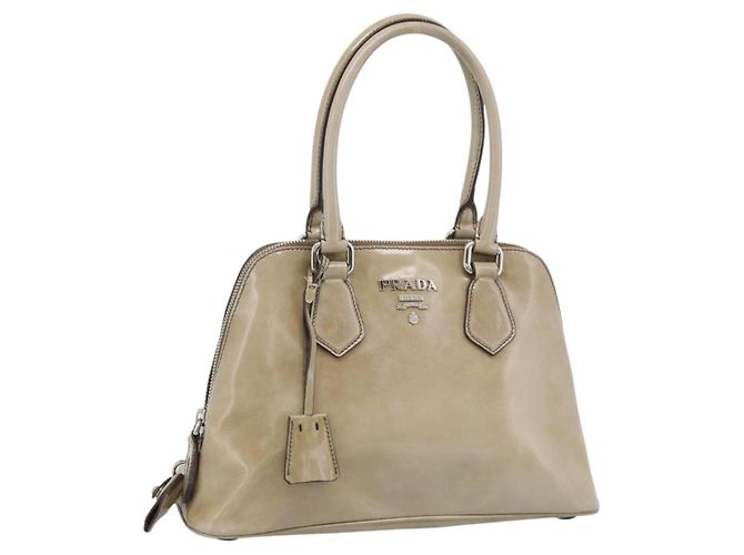 Borsa PRADA in pelle vernice beige argento Auth 190075A