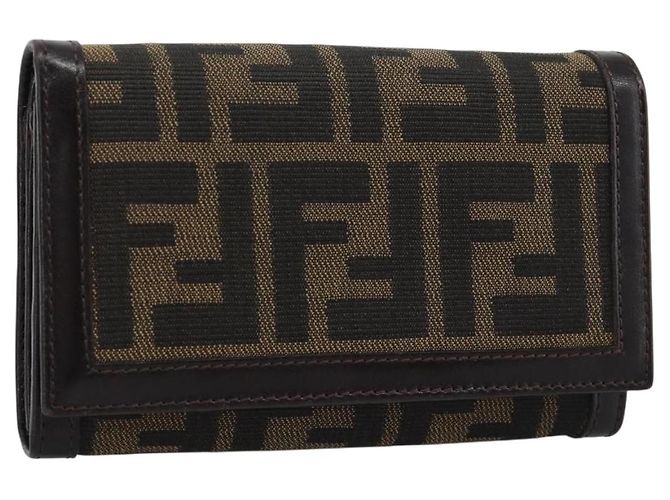 FENDI Zucca Canvas Bifold Wallet Black Brown Auth am11958V