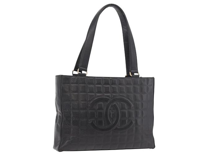 CHANEL Choco Bar Tote Bag Lammleder Schwarz Gold CC Authentisch 189862 Golden