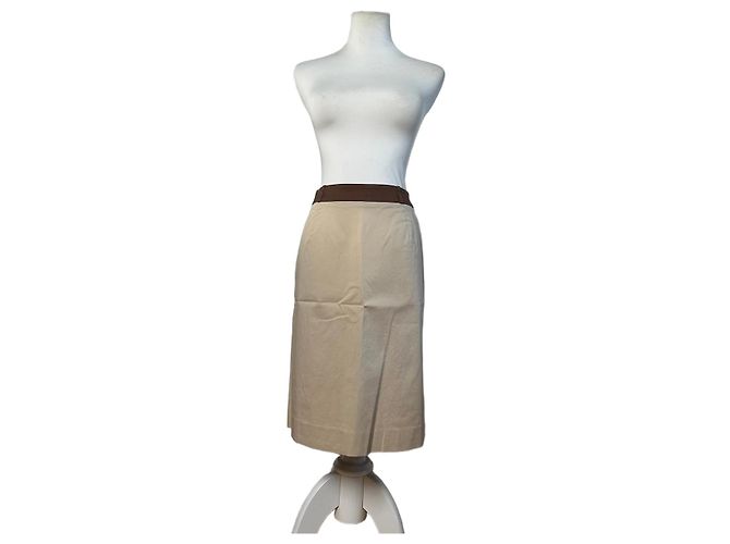 Gonna in seta vintage Balenciaga beige e marrone M