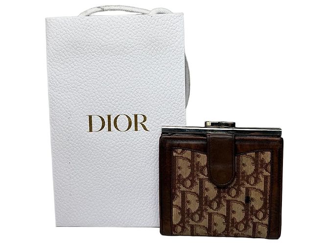 Vintage Dior Oblique Canvas Wallet Brown Beige Silver