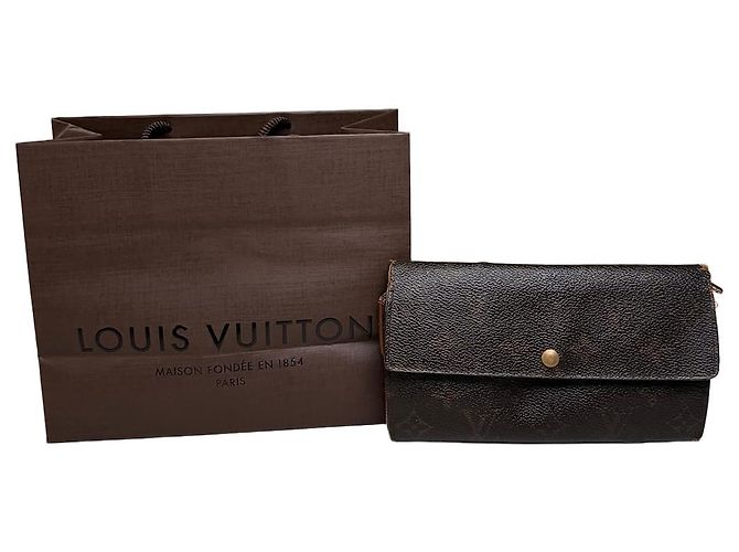 Vintage Louis Vuitton Monogram Canvas Long Wallet Brown Beige