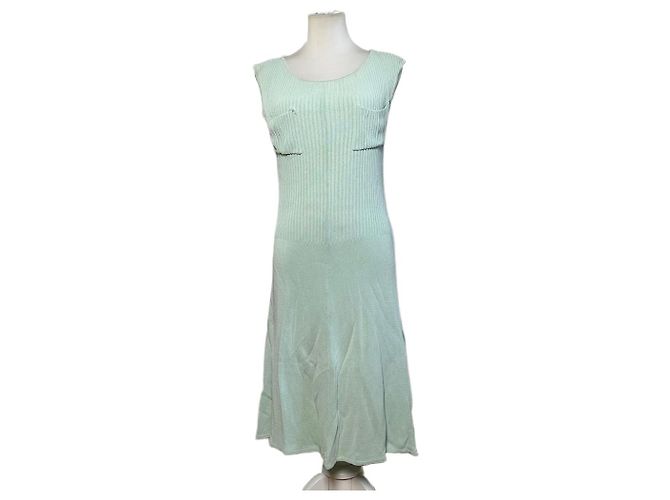 Céline Vintage Celine Viskose-Midikleid Hellmintgrün M Roh