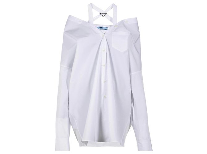 Prada Baumwollhemdkleid weiß schulterfrei