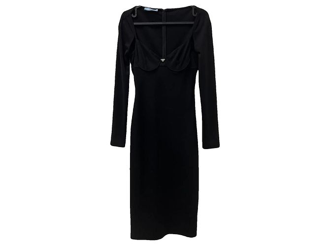 Vestido midi negro de manga larga Prada Talla 40