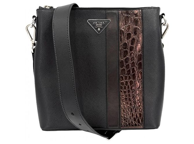 Borsa a tracolla in pelle nera da uomo Prada Nero