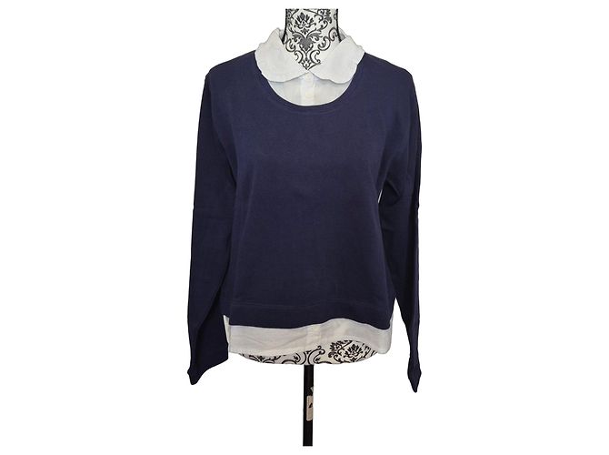 Autre Marque Karl Marc John Damen Hemdstrickpullover Größe 40/L simon Baumwolle marine weiß Marineblau 