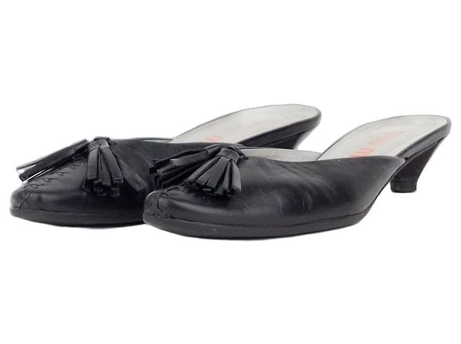 Mules à petits talons Miu Miu 2000s avec pompon Noir