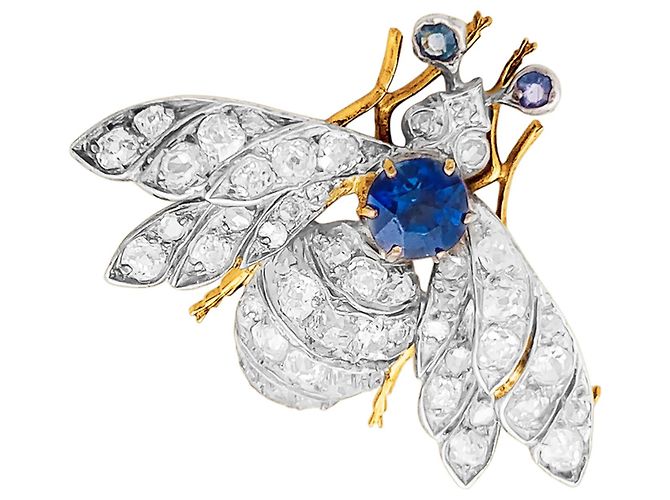 Autre Marque Spilla antica "Abeille", oro giallo, argento, zaffiro e diamanti.