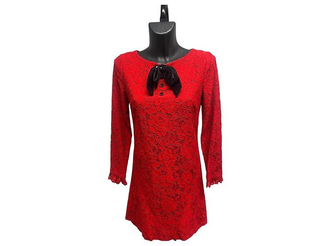 Mini abito in pizzo rosso Saint Laurent