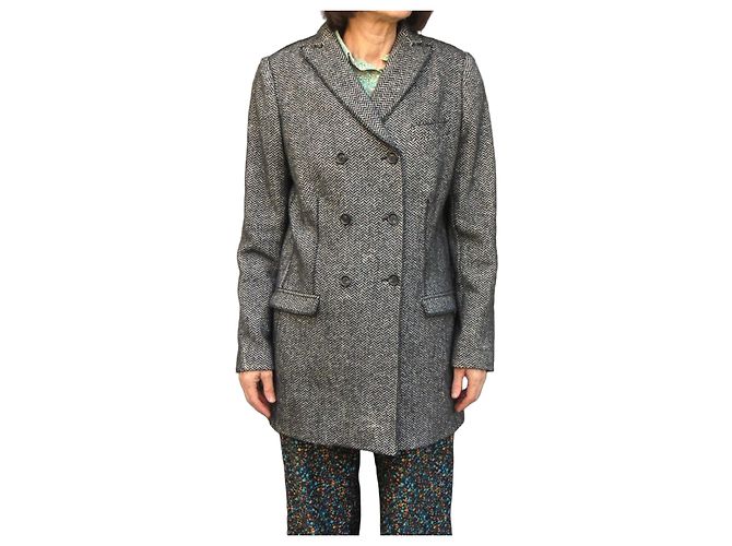 Cappotto in lana a spina di pesce con doppio petto Dolce & Gabbana Nero Grigio