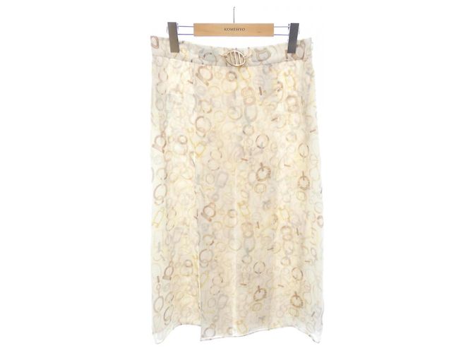 Hermès Falda de seda Twill Rêne Hermes Blanco