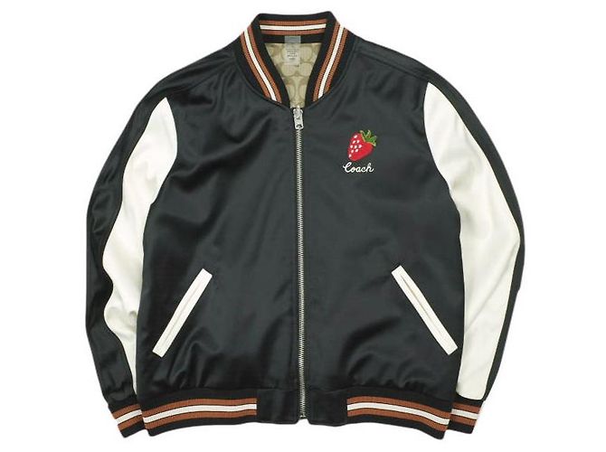 Coach Reversible Souvenir Jacket Satin Outerwear Black White