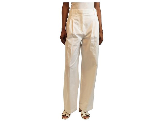 Autre Marque Pantalon plissé en coton blanc - taille UK 6