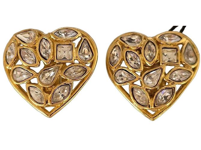 Boucles d'oreilles Yves Saint Laurent Robert Goossens Cristaux Dorées Blanc 