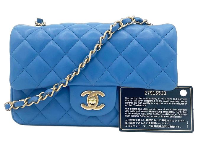 Timeless Chanel Classic Flap Mini Rectangular Cordero Azul Gold hardware