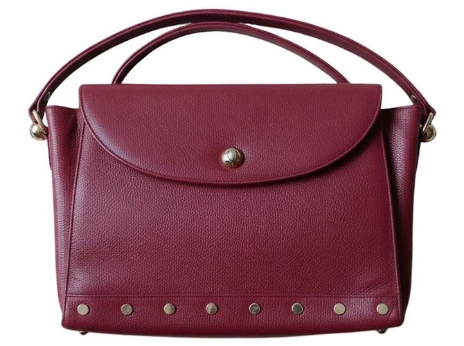 Lanvin Burgundy Leather Shoulder Bag with Studs