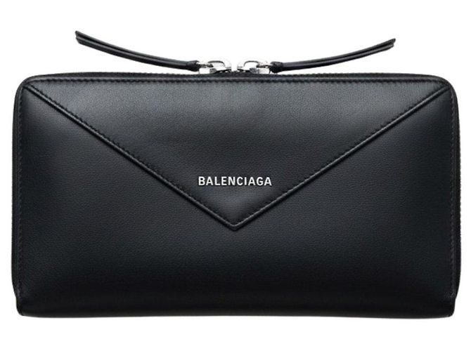 Balenciaga Black Leather Zip Around Wallet
