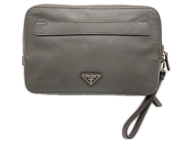 Prada Saffiano Leather Clutch Bag Grey