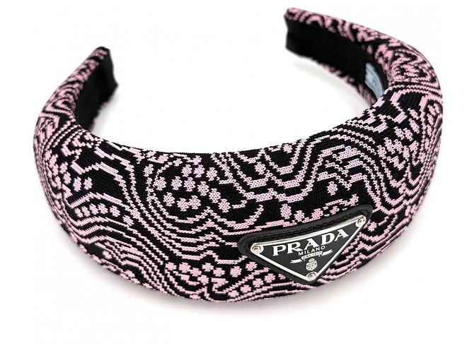 Arco de cabelo Alice em canvas Prada Preto Rosa