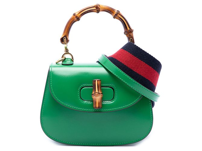 Bolsa de alça Gucci Green Mini em couro de bezerro 1947 Bamboo