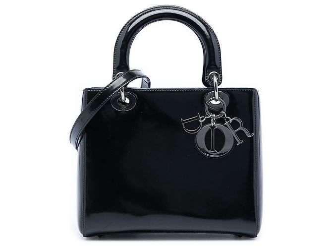 Lady Dior en cuir verni noir, taille Medium