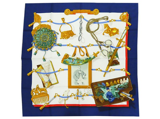 Sciarpa in seta Hermès Blue Memoire Hermes 90 Blu scuro