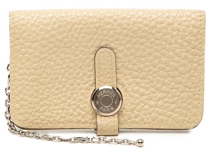 Tarjetero Hermès Beige Clemence Dogon con cadena