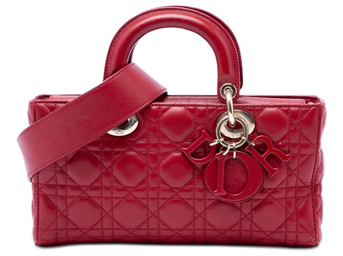 Dior Red Medium Lambskin Cannage Lady D Joy Roja