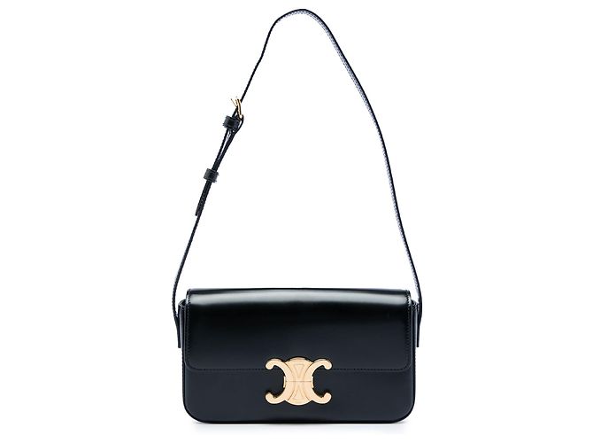 Céline Borsa a tracolla Celine Triomphe Claude in pelle di vitello lucida nera Nero